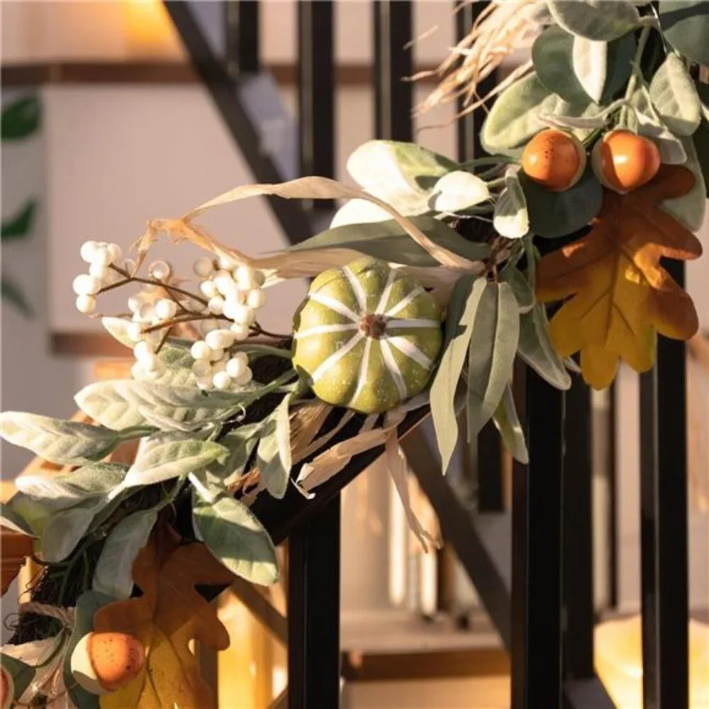 6ft Fall Garland with‎ Pumpkins & Lights for Mantel, Autumn Thanksgiving Decor